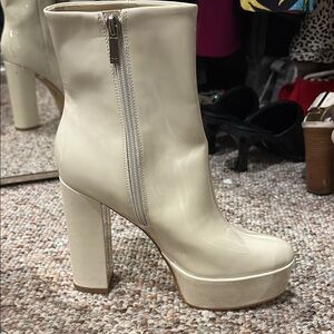 Marc Fisher Glossy Cream Heeled Boots